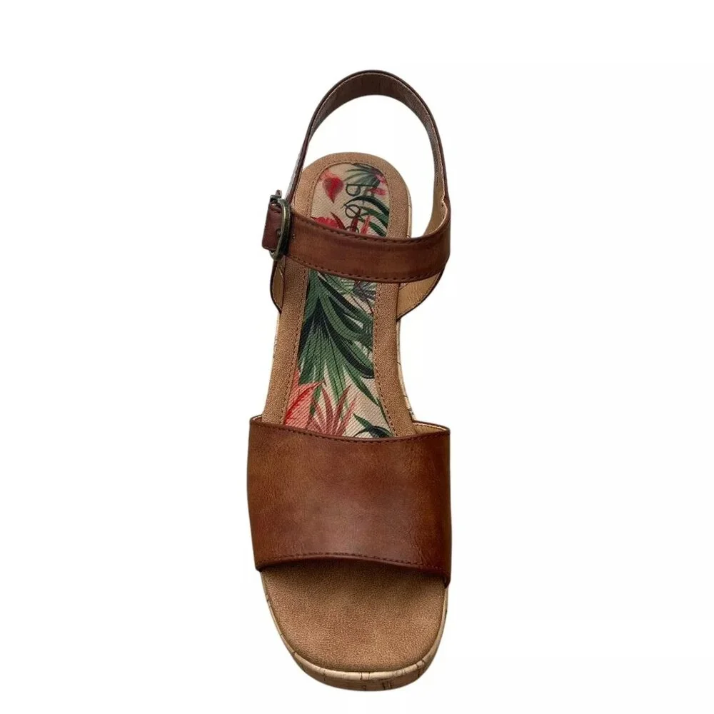 BOC Corrie Women's Platform Wedge‎ Sandal Size 9 Brown/Tan Faux Leather Upper